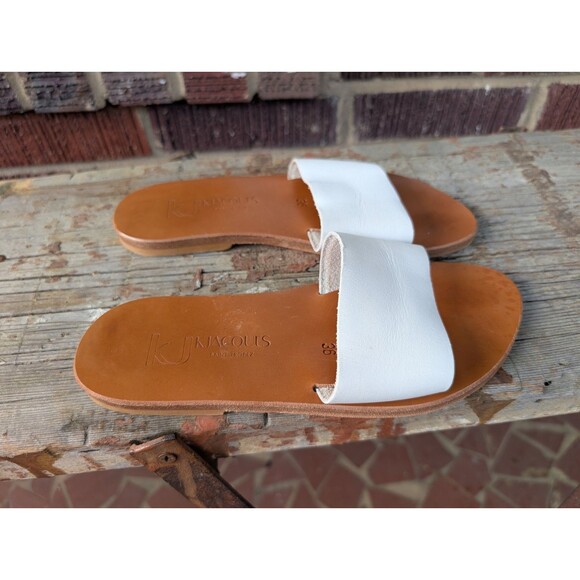 K JACQUES WHITE SLIP-ON LEATHER SANDALS-SAINT TROPEZ- SZ 36 $259 - Picture 1 of 10